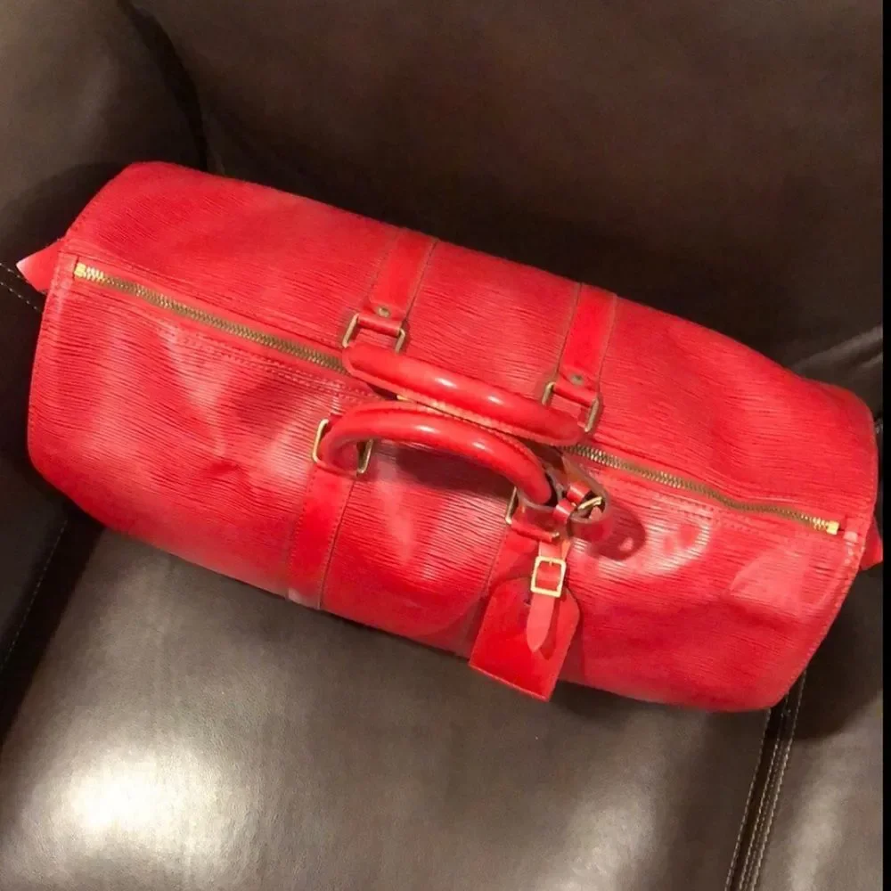 LOUIS VUITTON Red Epi Keepall Travel Weekend Duffle Bag LV 45 VI0925